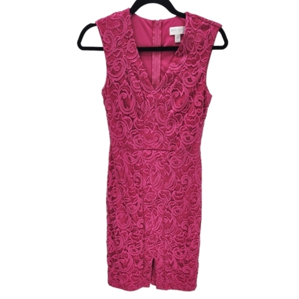 Bisou Bisou Michele Bohbot Lace Sleeveless Dress Womens 4 Barbie Pink V Neck